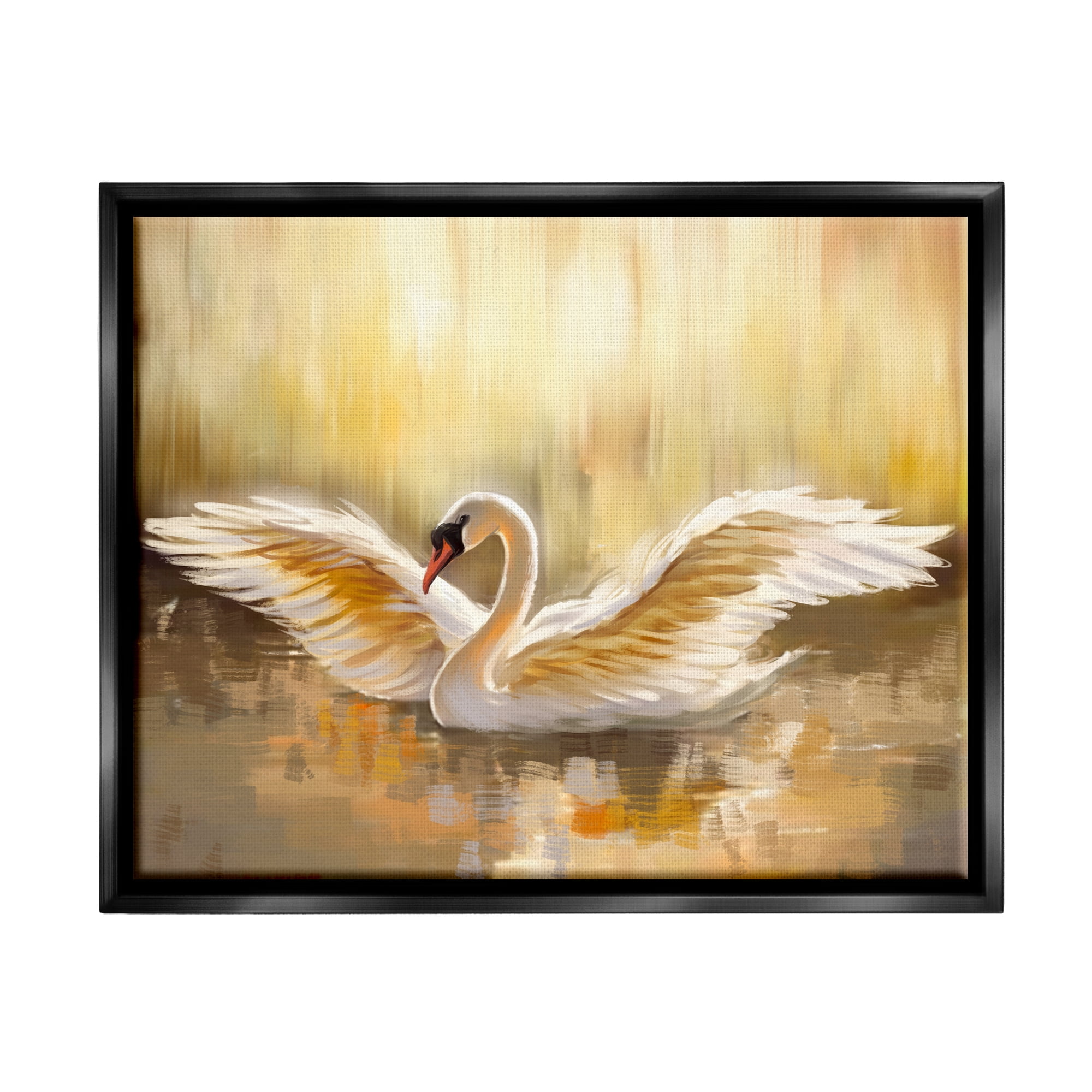 Stupell Industries Swan Wings Sunlit Wildlife Pond Animals & Insects Painting Black Floater Framed Art Print Wall Art