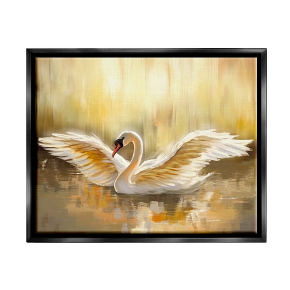 Stupell Industries Swan Wings Sunlit Wildlife Pond Animals & Insects Painting Black Floater Framed Art Print Wall Art