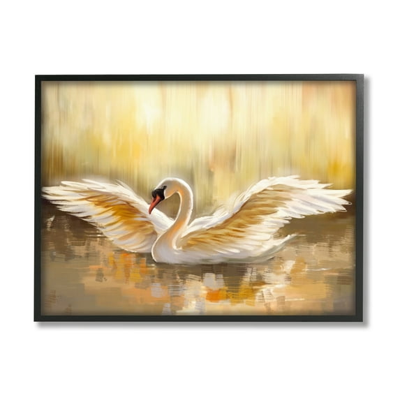 Stupell Industries Swan Wings Sunlit Wildlife Pond Animals & Insects Painting Black Framed Art Print Wall Art
