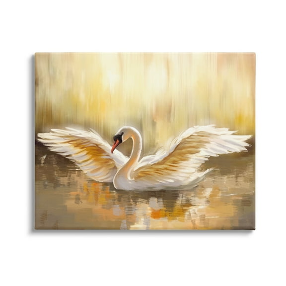 Stupell Industries Swan Wings Sunlit Wildlife Pond Animals & Insects Painting Gallery Wrapped Canvas Print Wall Art