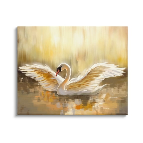Stupell Industries Swan Wings Sunlit Wildlife Pond Animals & Insects Painting Gallery Wrapped Canvas Print Wall Art