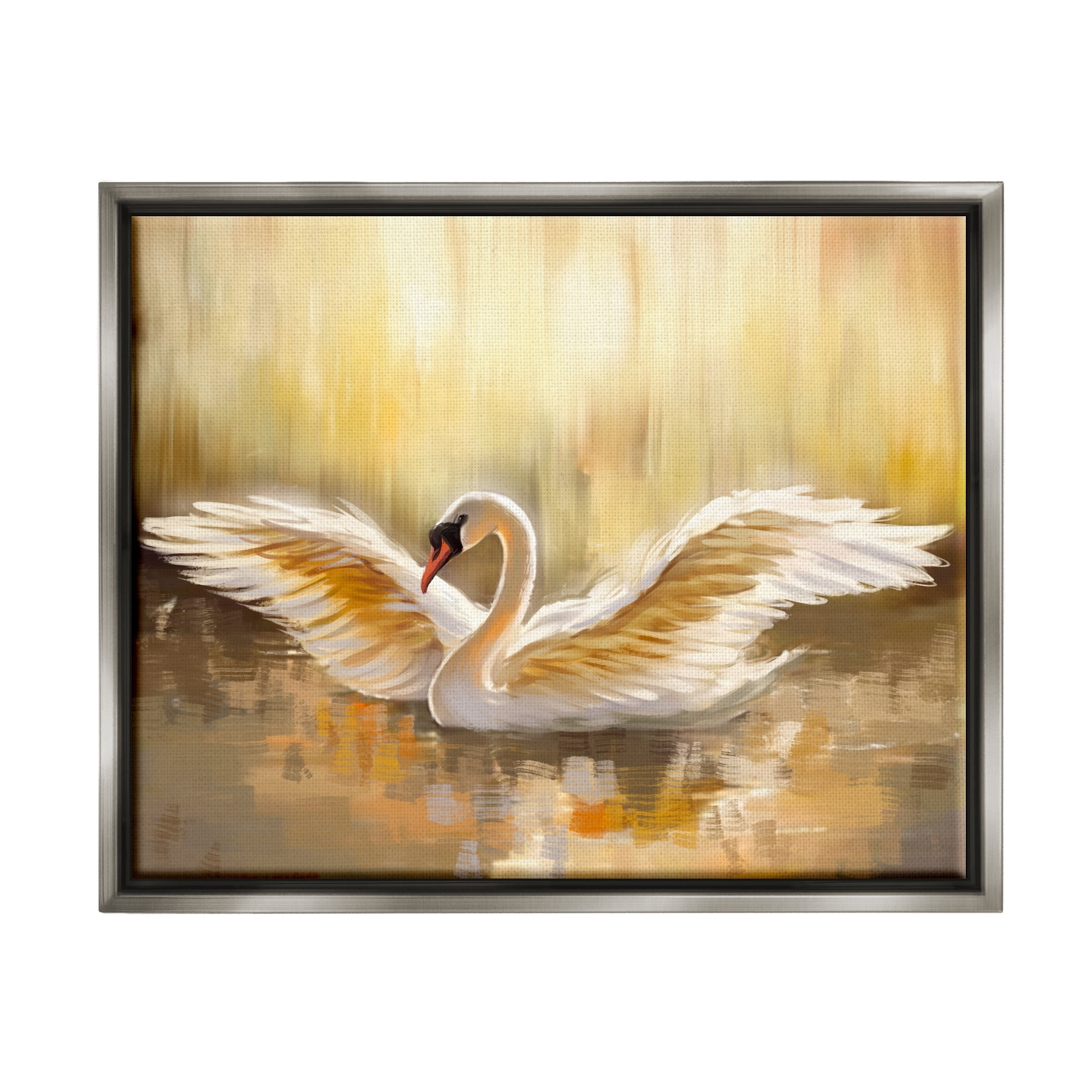 Stupell Industries Swan Wings Sunlit Wildlife Pond Animals & Insects Painting Gray Floater Framed Art Print Wall Art