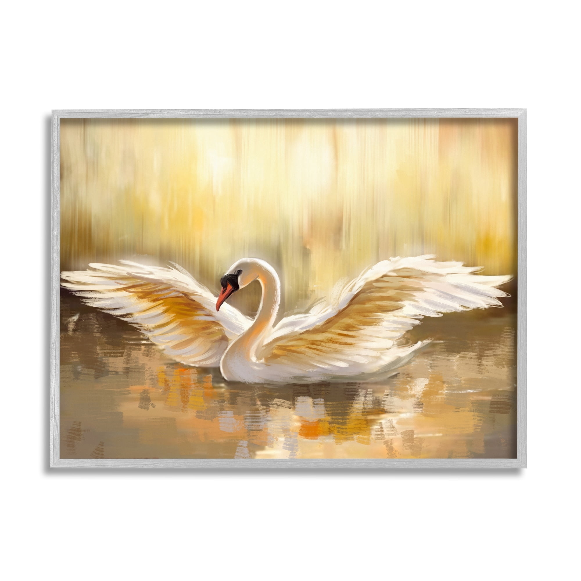 Stupell Industries Swan Wings Sunlit Wildlife Pond Animals & Insects Painting Gray Framed Art Print Wall Art