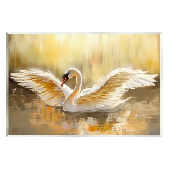 Stupell Industries Swan Wings Sunlit Wildlife Pond Animals & Insects Painting Unframed Art Print Wall Art