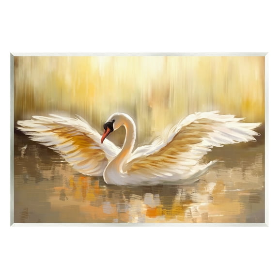 Stupell Industries Swan Wings Sunlit Wildlife Pond Animals & Insects Painting Unframed Art Print Wall Art