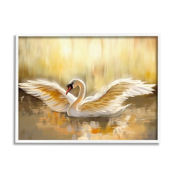 Stupell Industries Swan Wings Sunlit Wildlife Pond Animals & Insects Painting White Framed Art Print Wall Art