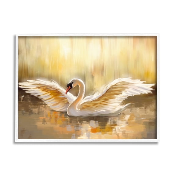 Stupell Industries Swan Wings Sunlit Wildlife Pond Animals & Insects Painting White Framed Art Print Wall Art