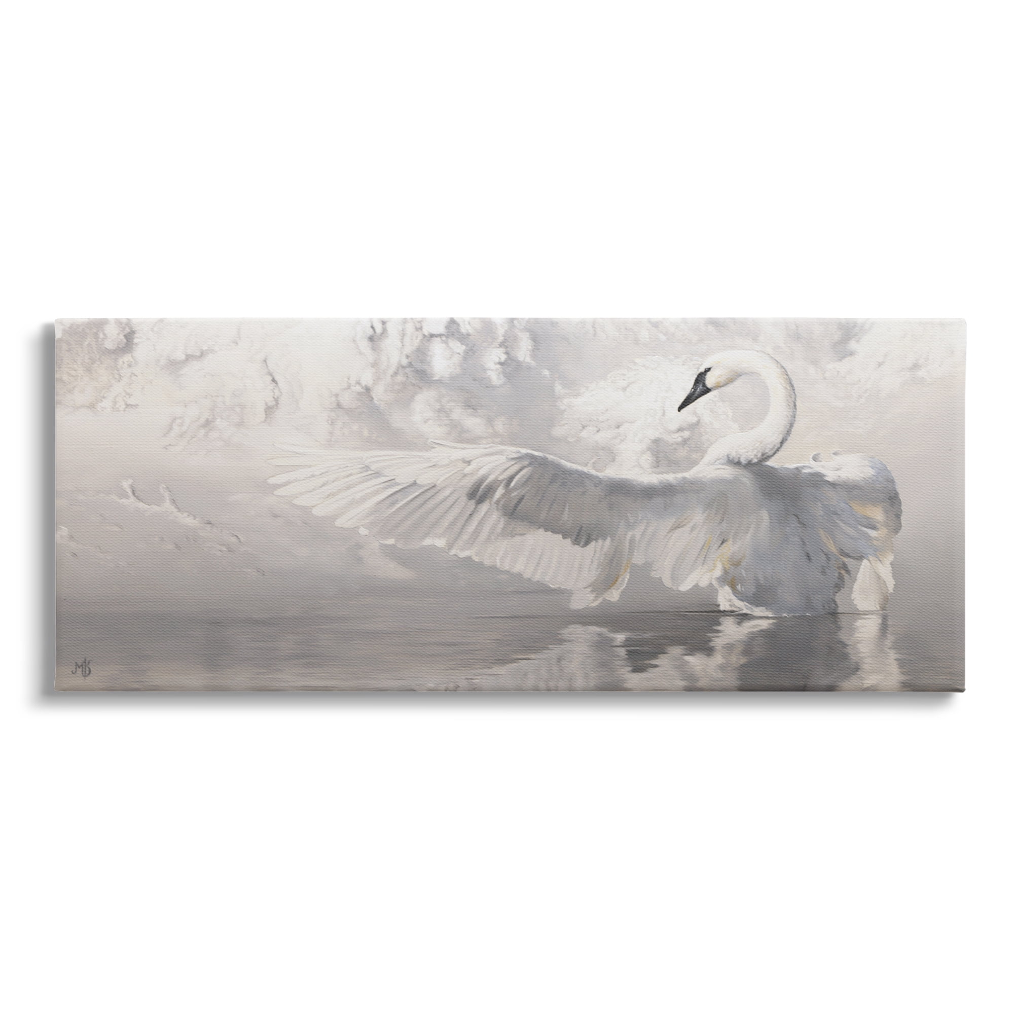 Stupell Industries Swan Wingspan on Pond Animals & Insects Painting Gallery Wrapped Canvas Print Wall Art, 30 x 13