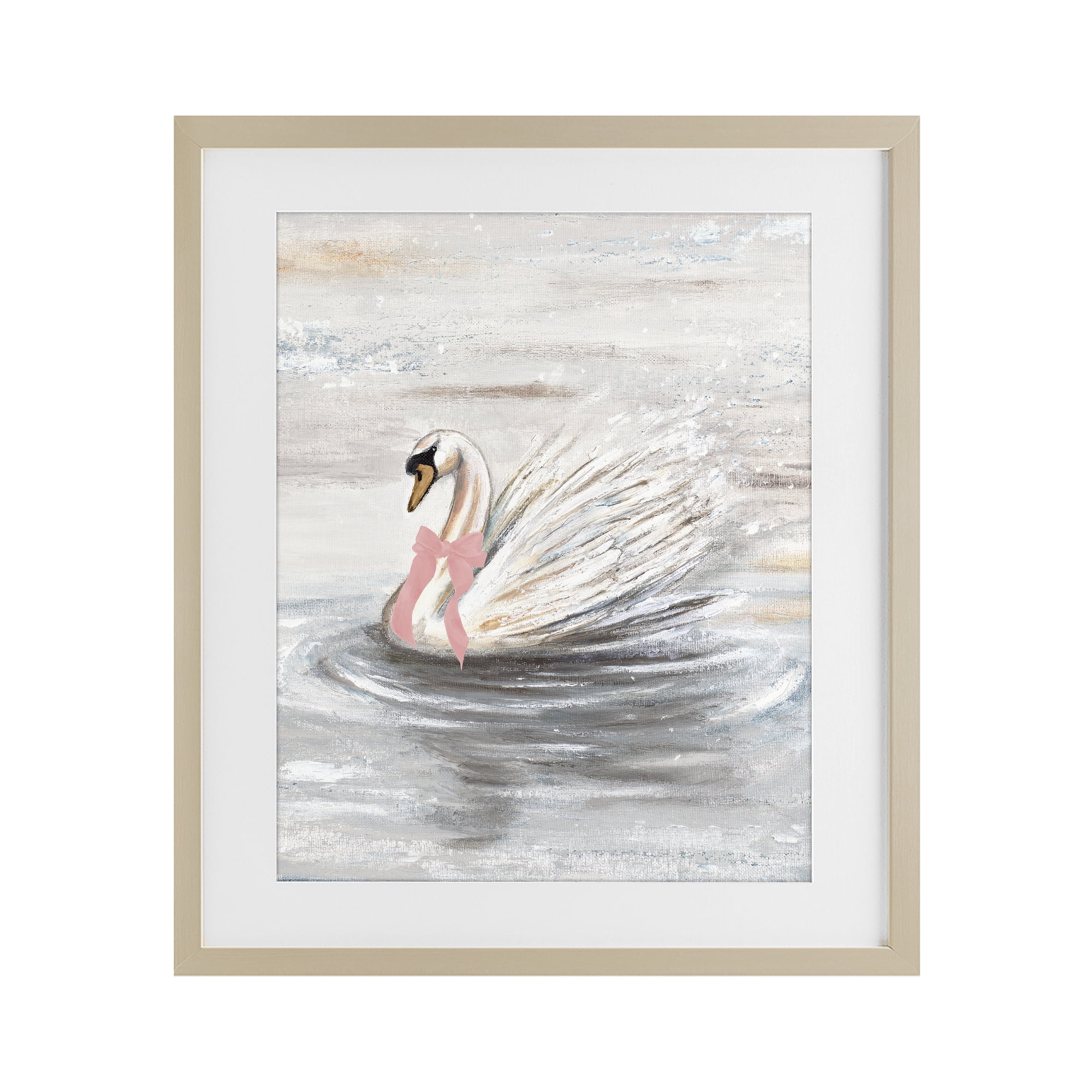 Stupell Industries Swan With Pink Bow & Ripples Birch Framed Print Under Glass, design by Patricia Pinto