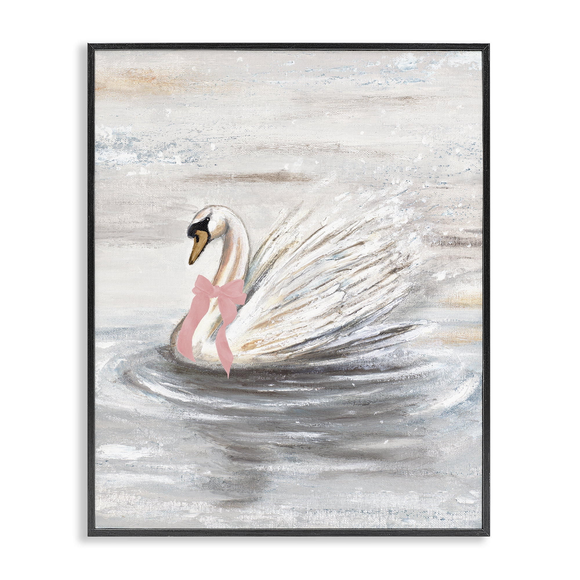 Stupell Industries Swan With Pink Bow & Ripples Black Framed Giclee Art, design by Patricia Pinto