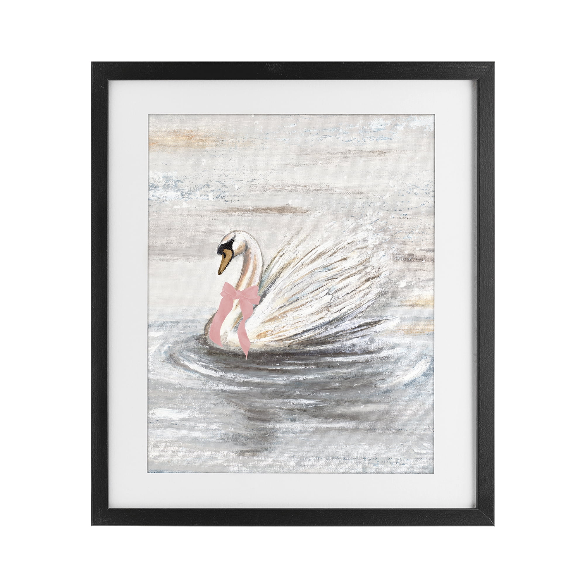 Stupell Industries Swan With Pink Bow & Ripples Black Framed Print Under Glass, design by Patricia Pinto