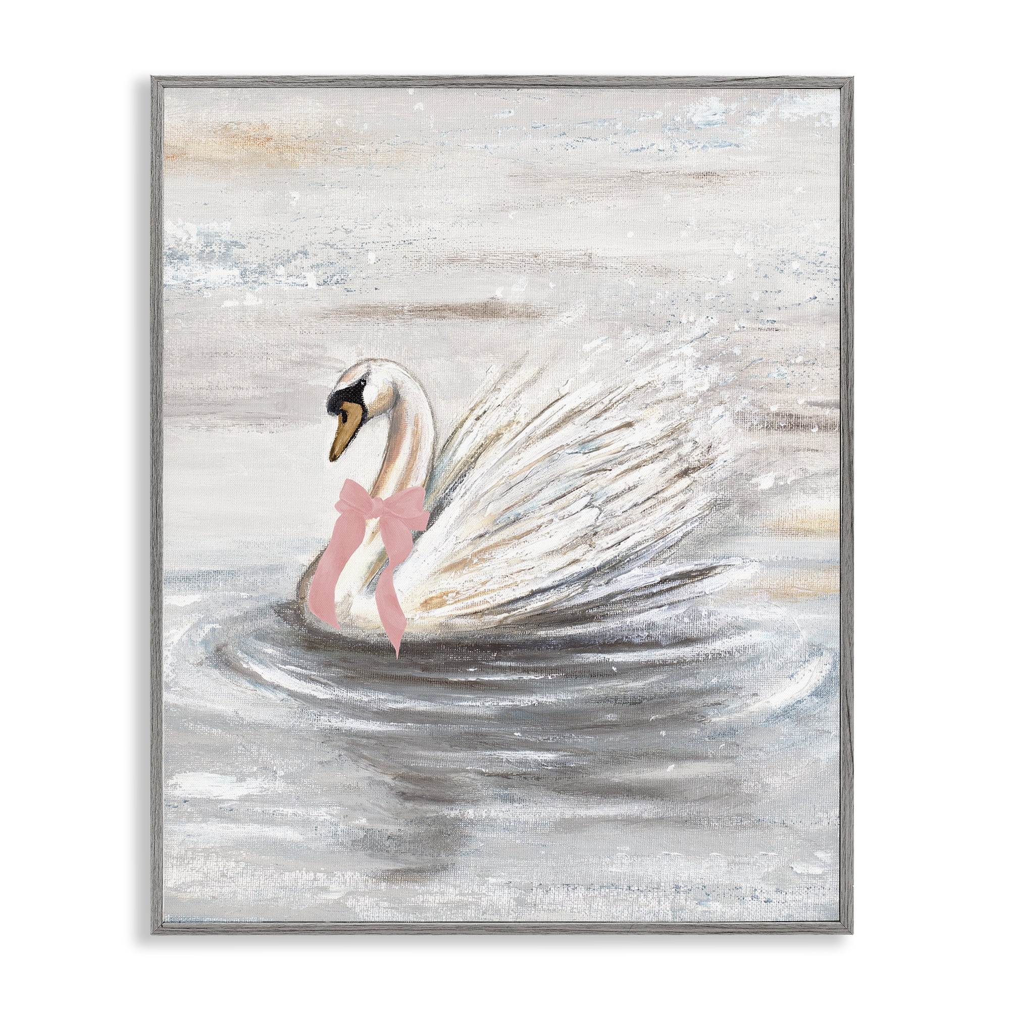 Stupell Industries Swan With Pink Bow & Ripples Gray Framed Giclee Art, design by Patricia Pinto