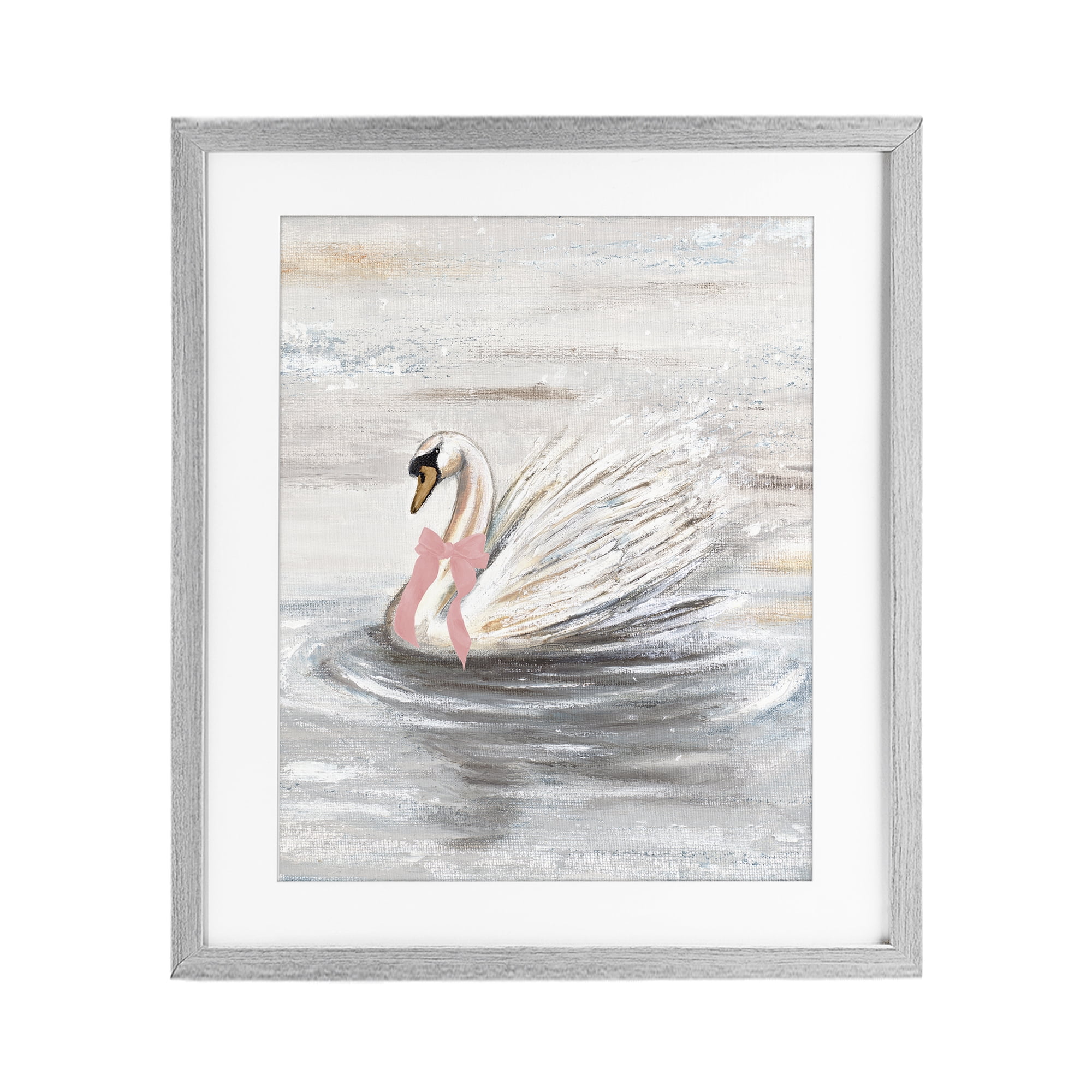 Stupell Industries Swan With Pink Bow & Ripples Gray Framed Print Under Glass, design by Patricia Pinto