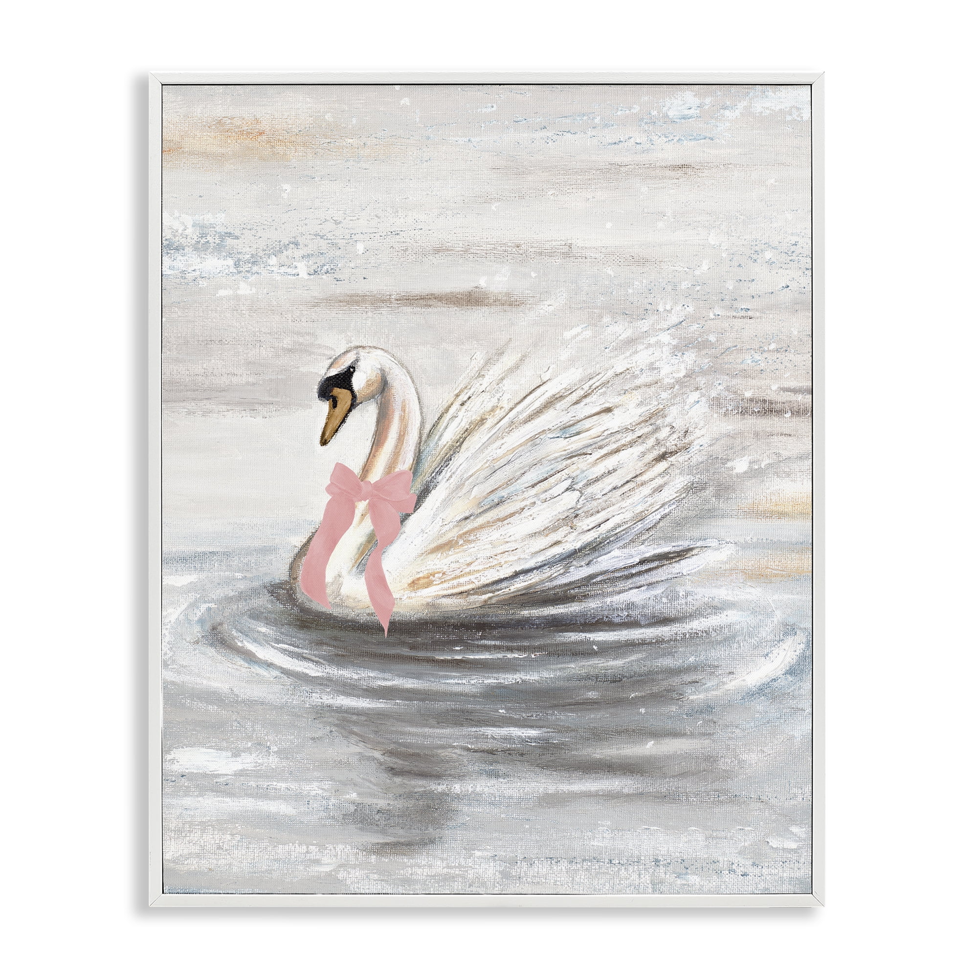 Stupell Industries Swan With Pink Bow & Ripples White Framed Giclee Art, design by Patricia Pinto