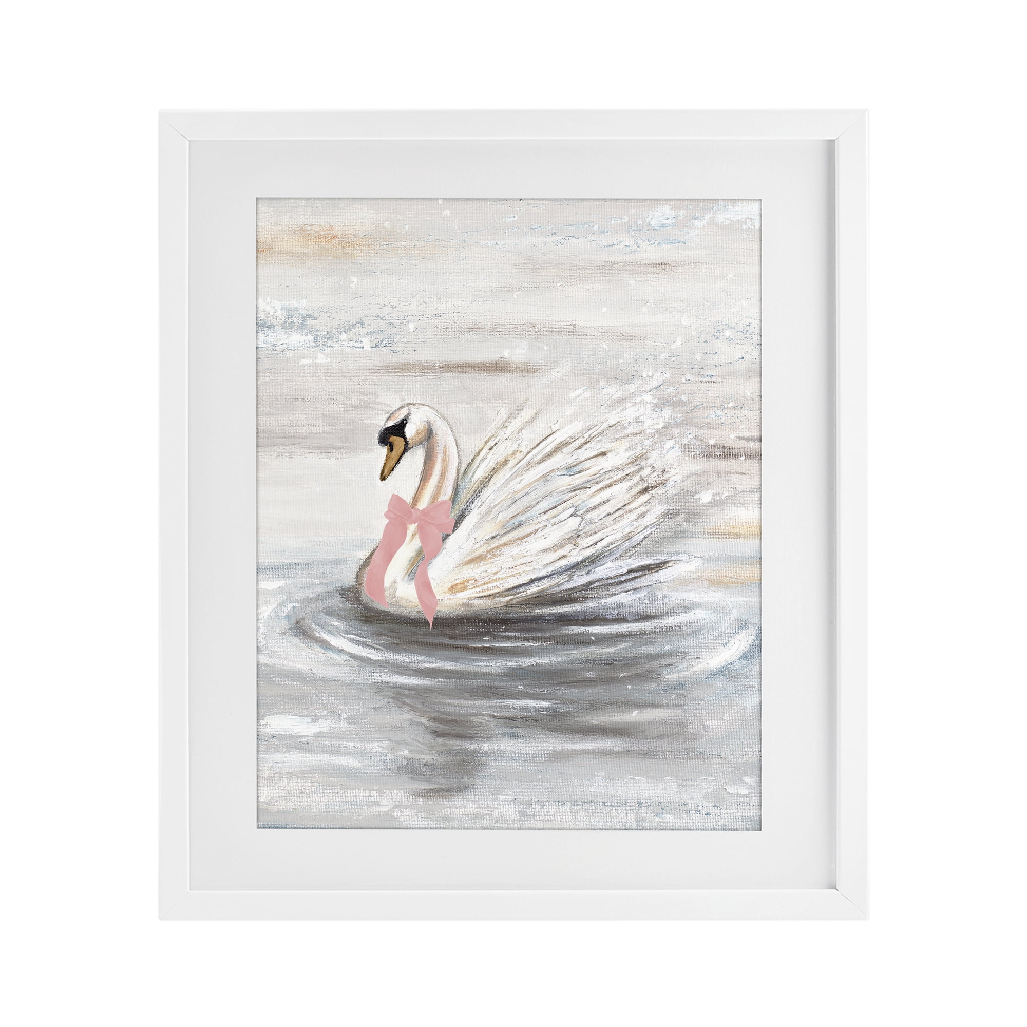Stupell Industries Swan With Pink Bow & Ripples White Framed Print Under Glass, design by Patricia Pinto