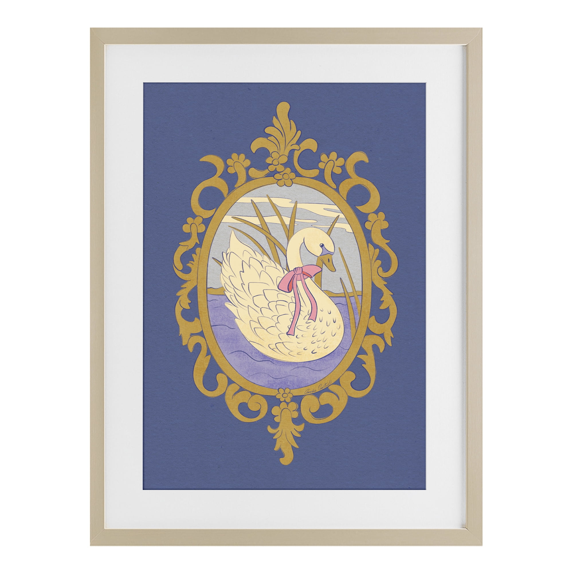 Stupell Industries Swan and Ornate Pattern Birch Framed Print Under Glass, design by Carrie Cantwell