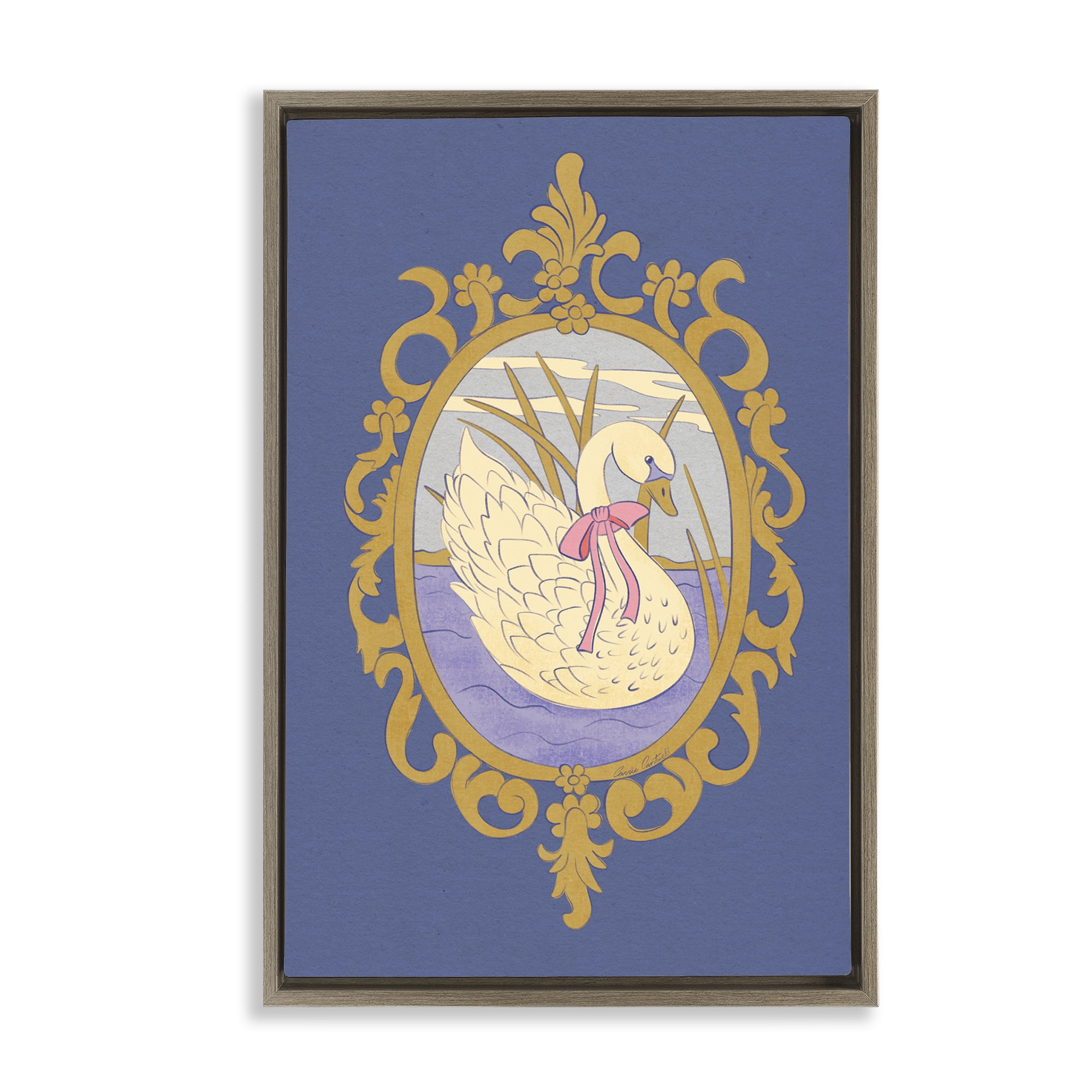 Stupell Industries Swan and Ornate Pattern Brown Framed Floater Canvas Wall Art, design by Carrie Cantwell