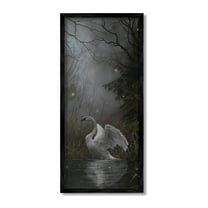 Stupell Industries Swan in Dark Night Pond Animals & Insects Painting Black Framed Art Print Wall Art, 10 x 24