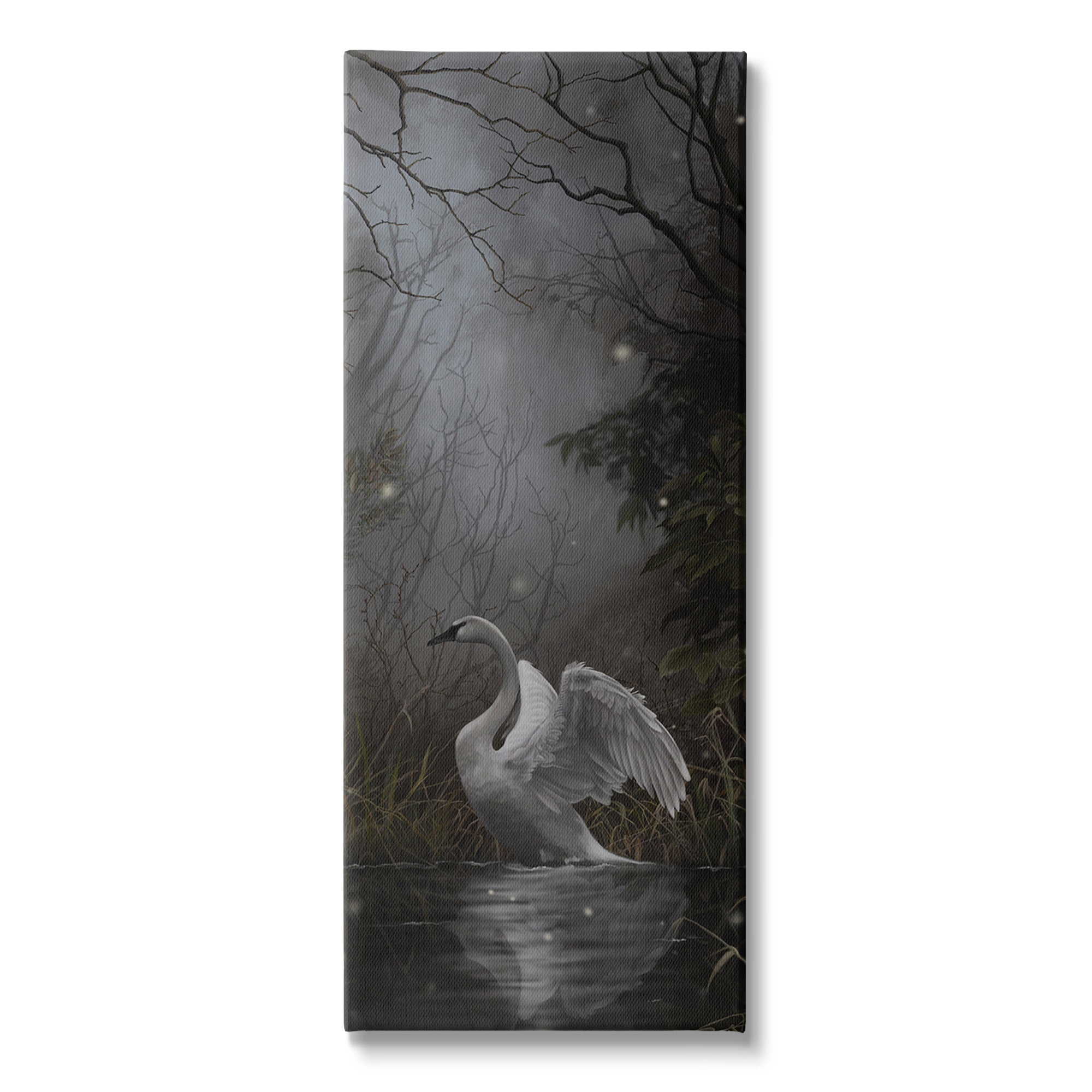 Stupell Industries Swan in Dark Night Pond Animals & Insects Painting Gallery Wrapped Canvas Art Print Wall Art, 13 x 30
