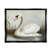 Stupell Industries Swan in Pond Painting Animals & Insects Painting Black Floater Framed Art Print Wall Art