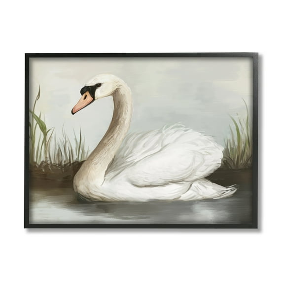 Stupell Industries Swan in Pond Painting Animals & Insects Painting Black Framed Art Print Wall Art