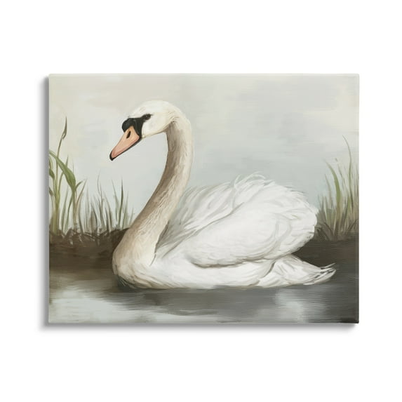 Stupell Industries Swan in Pond Painting Animals & Insects Painting Gallery Wrapped Canvas Print Wall Art