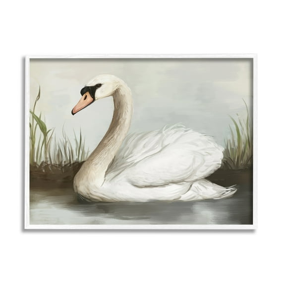 Stupell Industries Swan in Pond Painting Animals & Insects Painting White Framed Art Print Wall Art