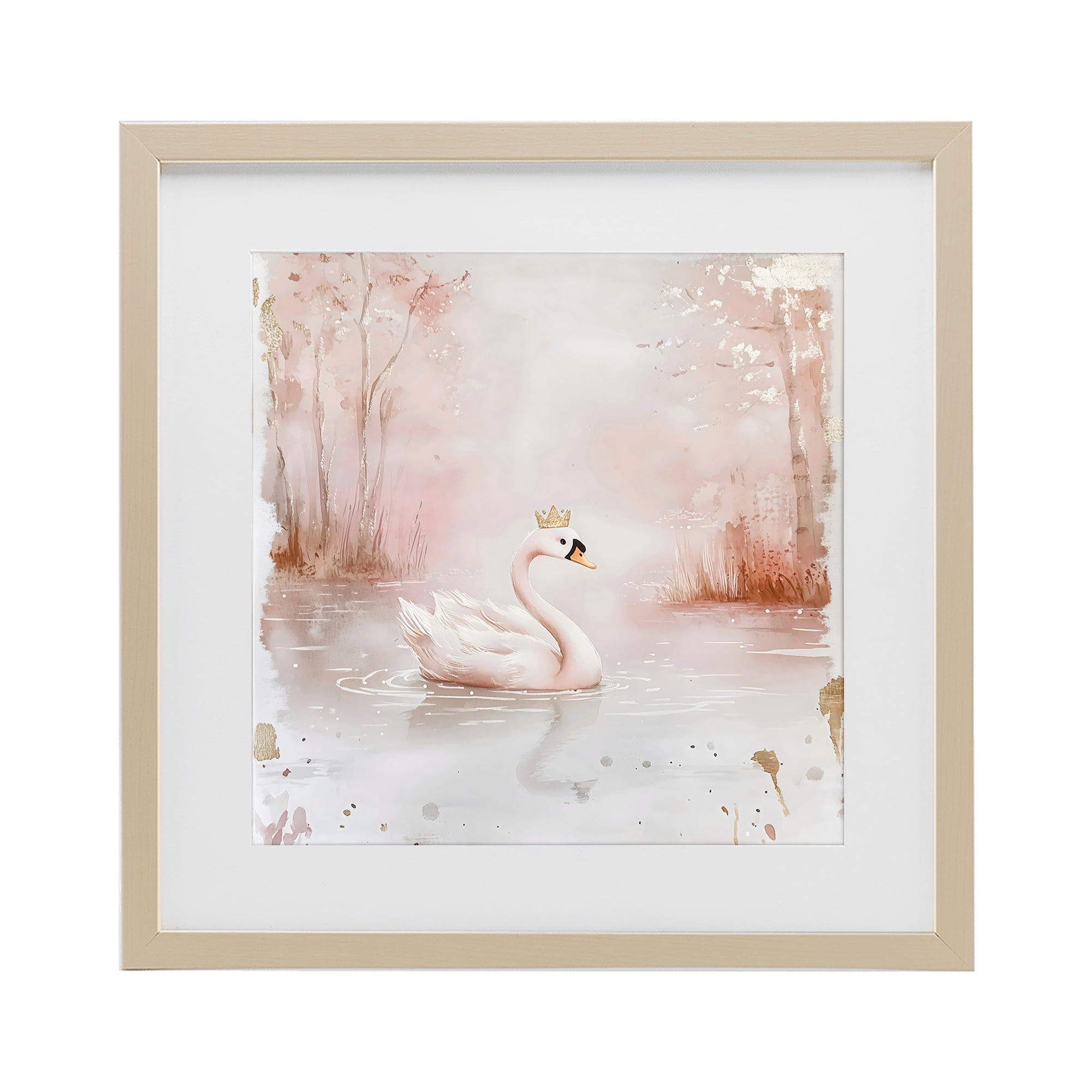 Stupell Industries Swan with Crown in Pastels Birch Framed Print Under Glass, design by Creative Studio