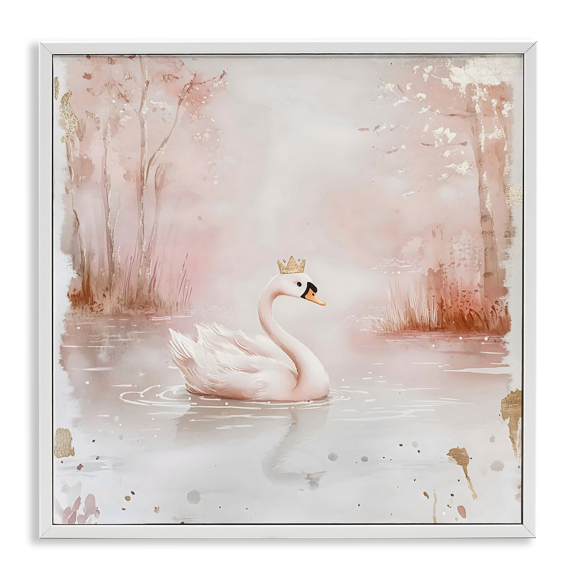 Stupell Industries Swan with Crown in Pastels White Framed Giclee Art, design by Creative Studio