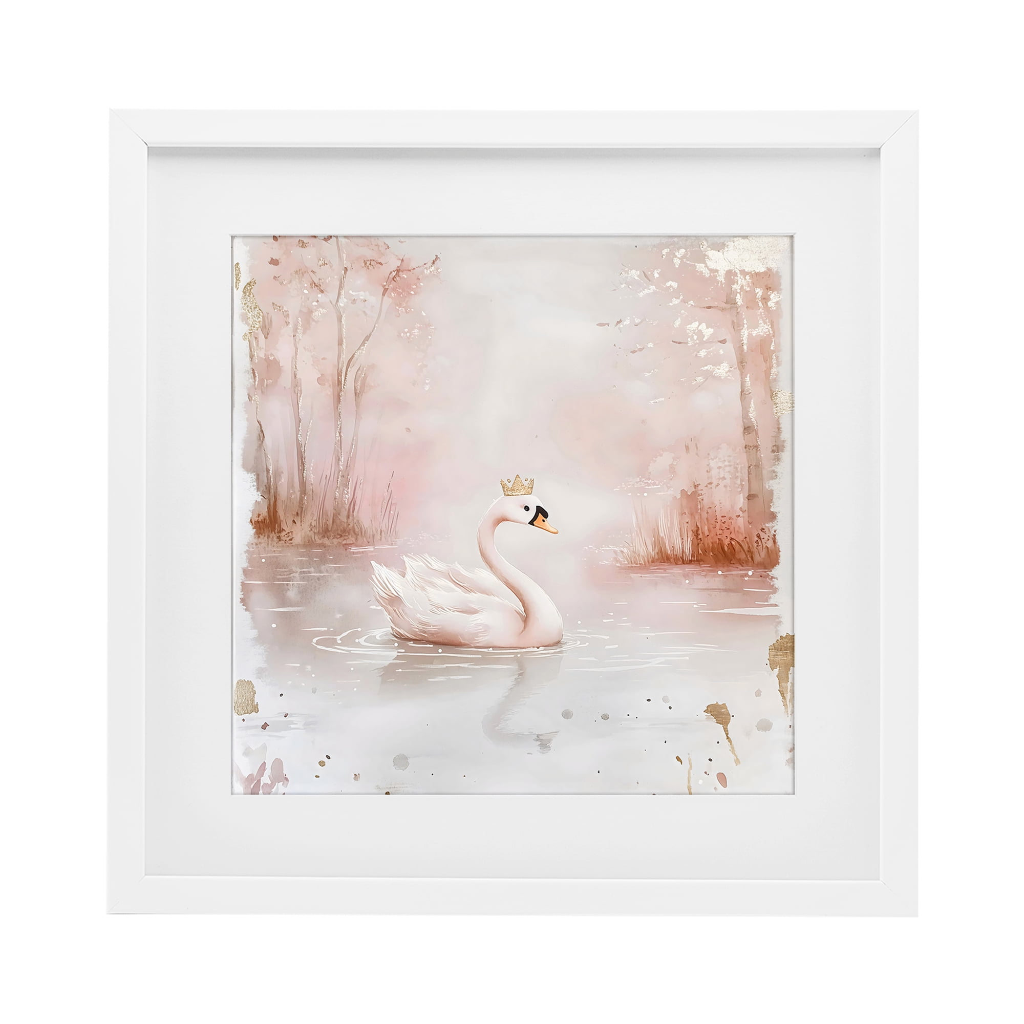 Stupell Industries Swan with Crown in Pastels White Framed Print Under Glass, design by Creative Studio