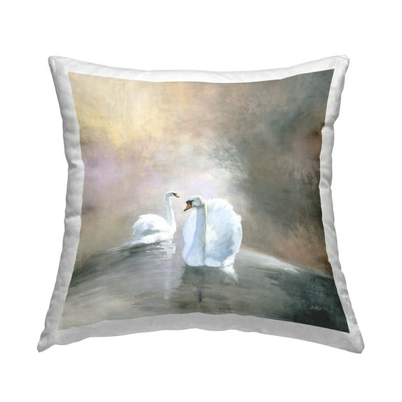 Stupell Industries Swans Drifting Pond Landscape Square Decorative Printed Throw Pillow, 18 x 18