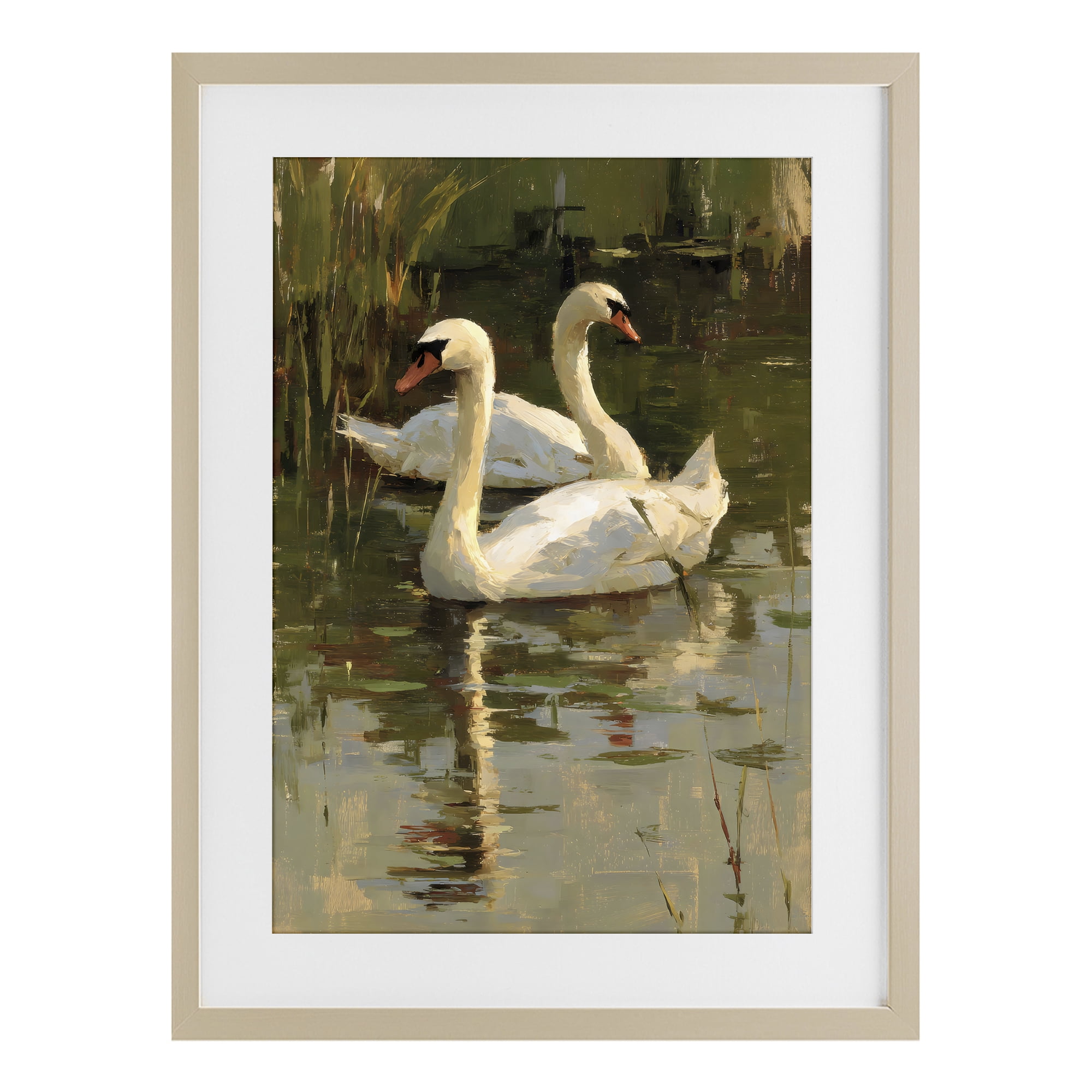 Stupell Industries Swans For A Swim Birch Framed Print Under Glass, design by Petal Prints Design