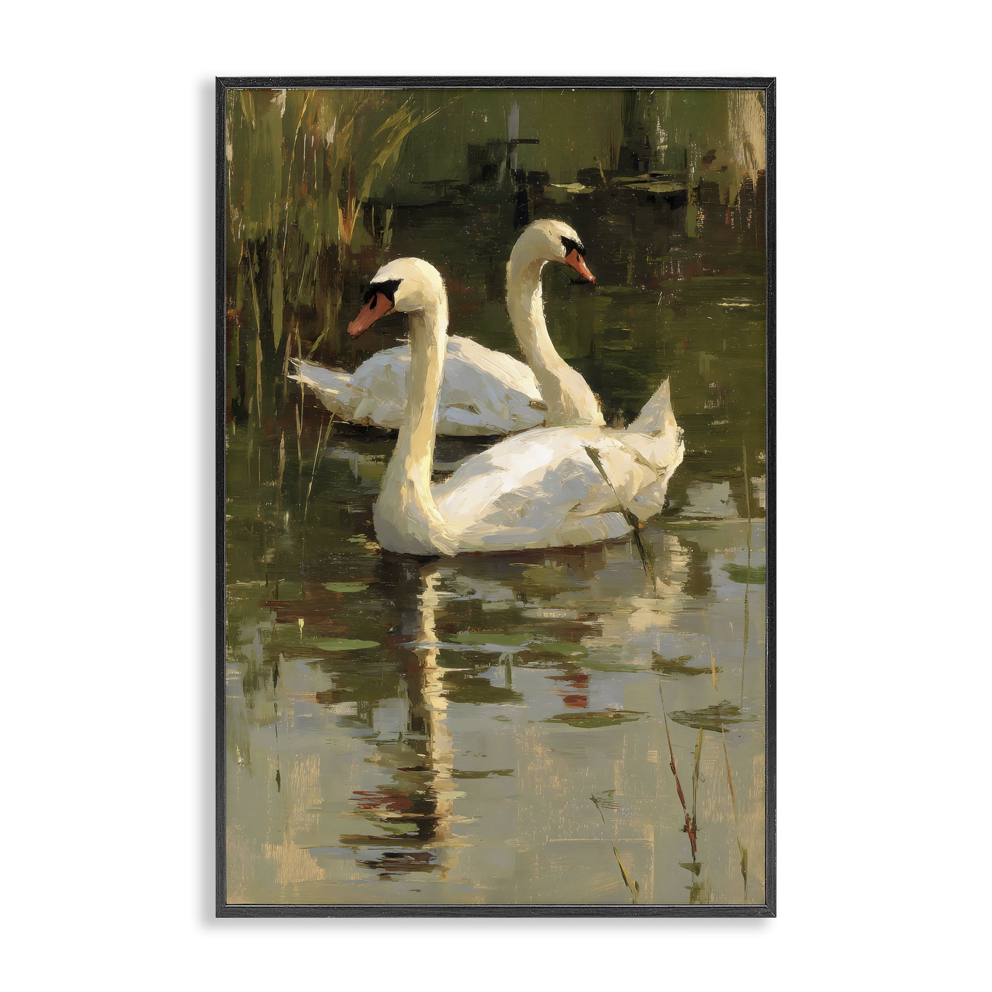 Stupell Industries Swans For A Swim Black Framed Giclee Art, design by Petal Prints Design