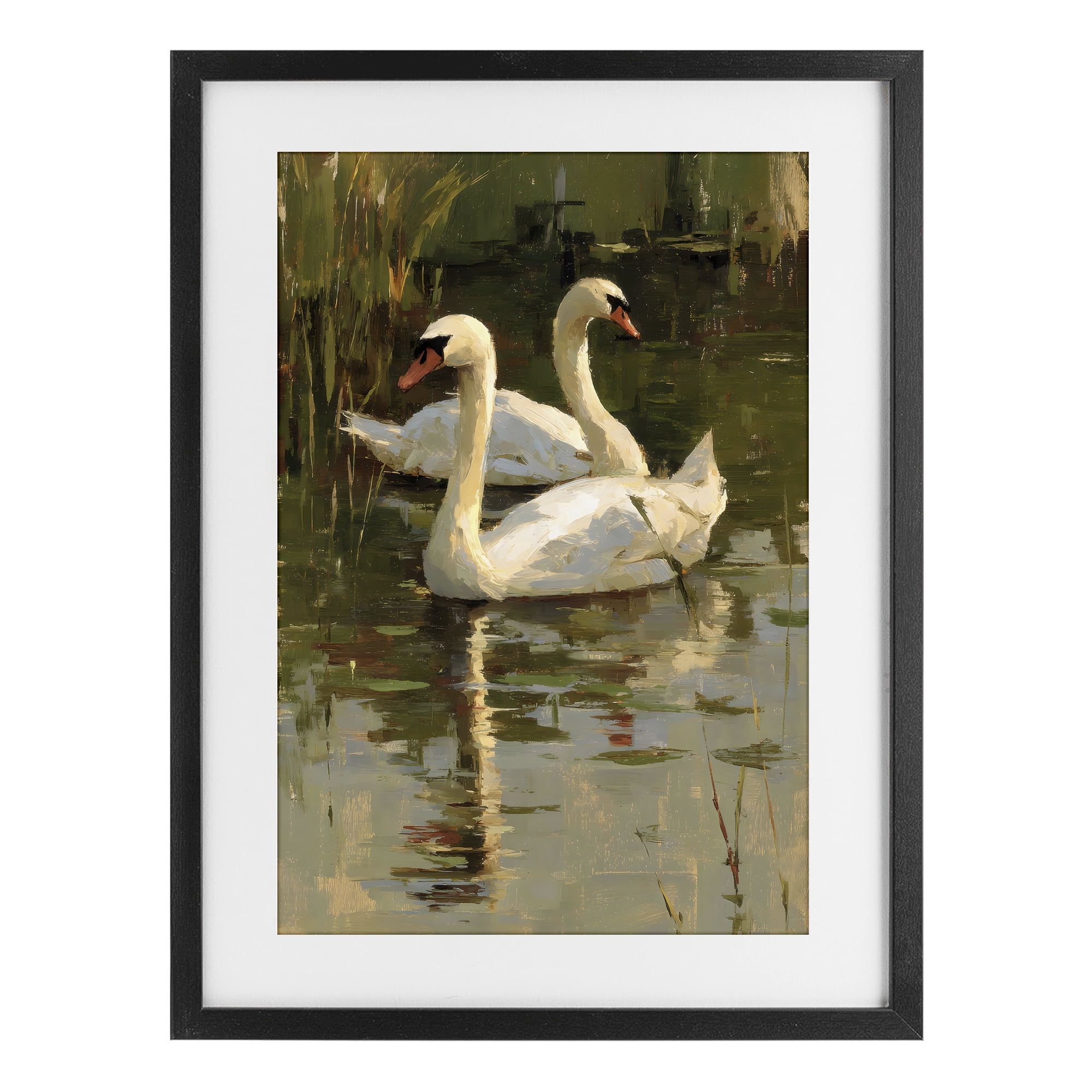 Stupell Industries Swans For A Swim Black Framed Print Under Glass, design by Petal Prints Design