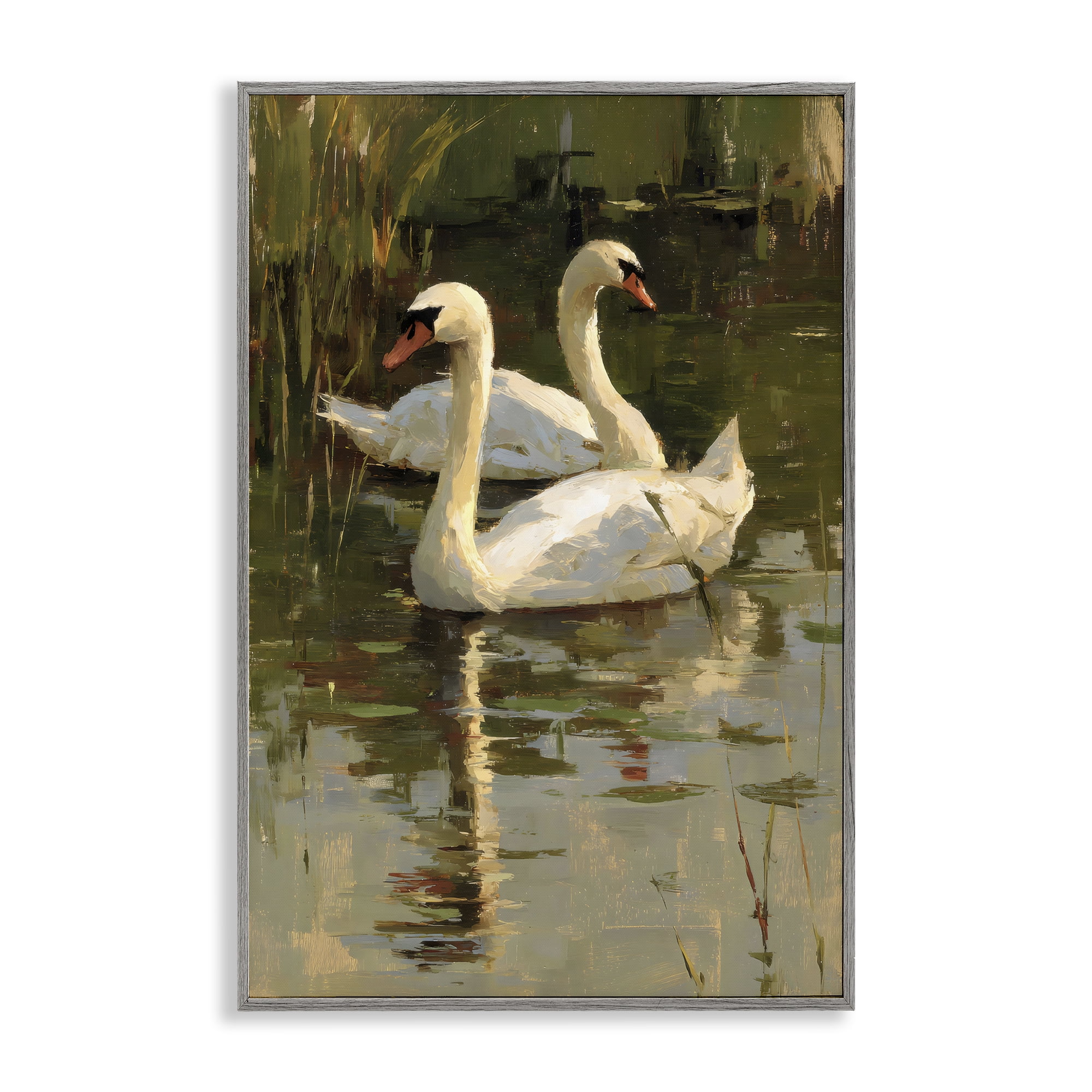 Stupell Industries Swans For A Swim Gray Framed Giclee Art, design by Petal Prints Design