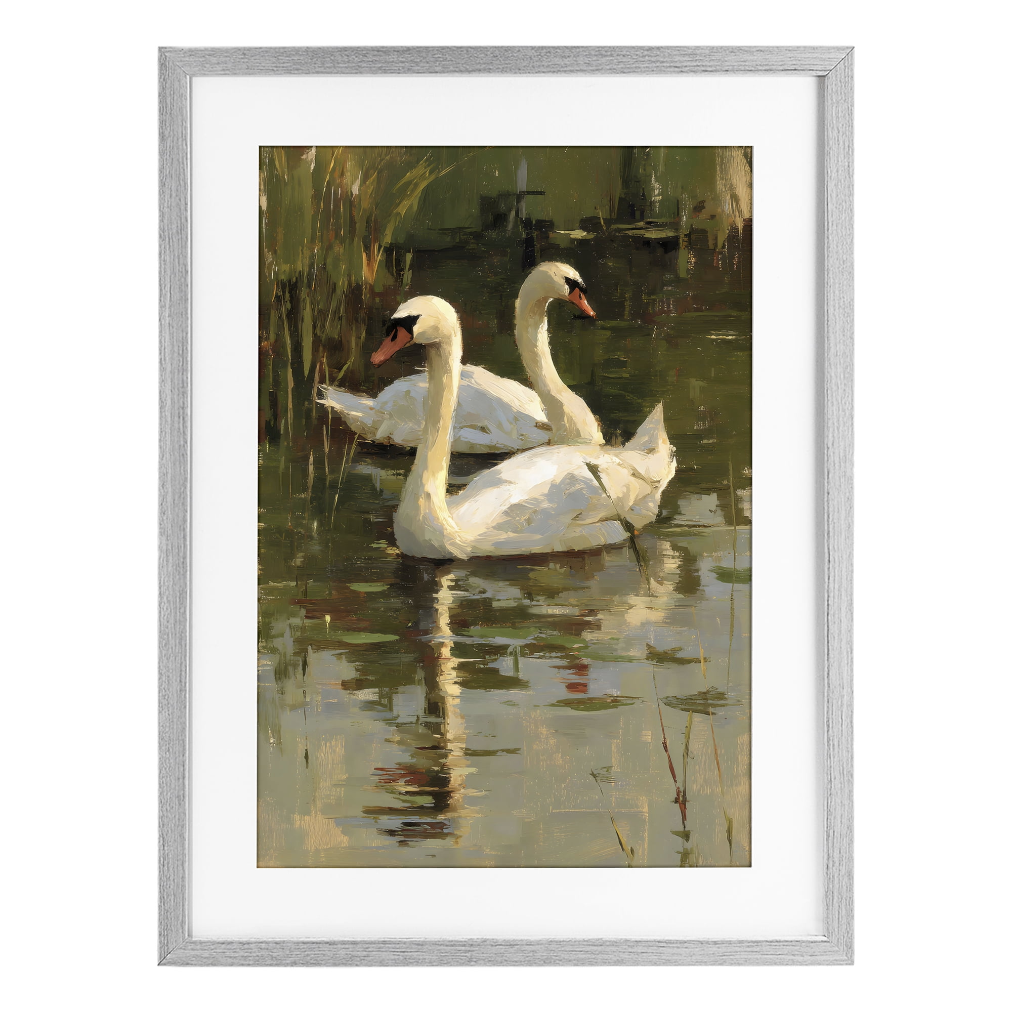 Stupell Industries Swans For A Swim Gray Framed Print Under Glass, design by Petal Prints Design