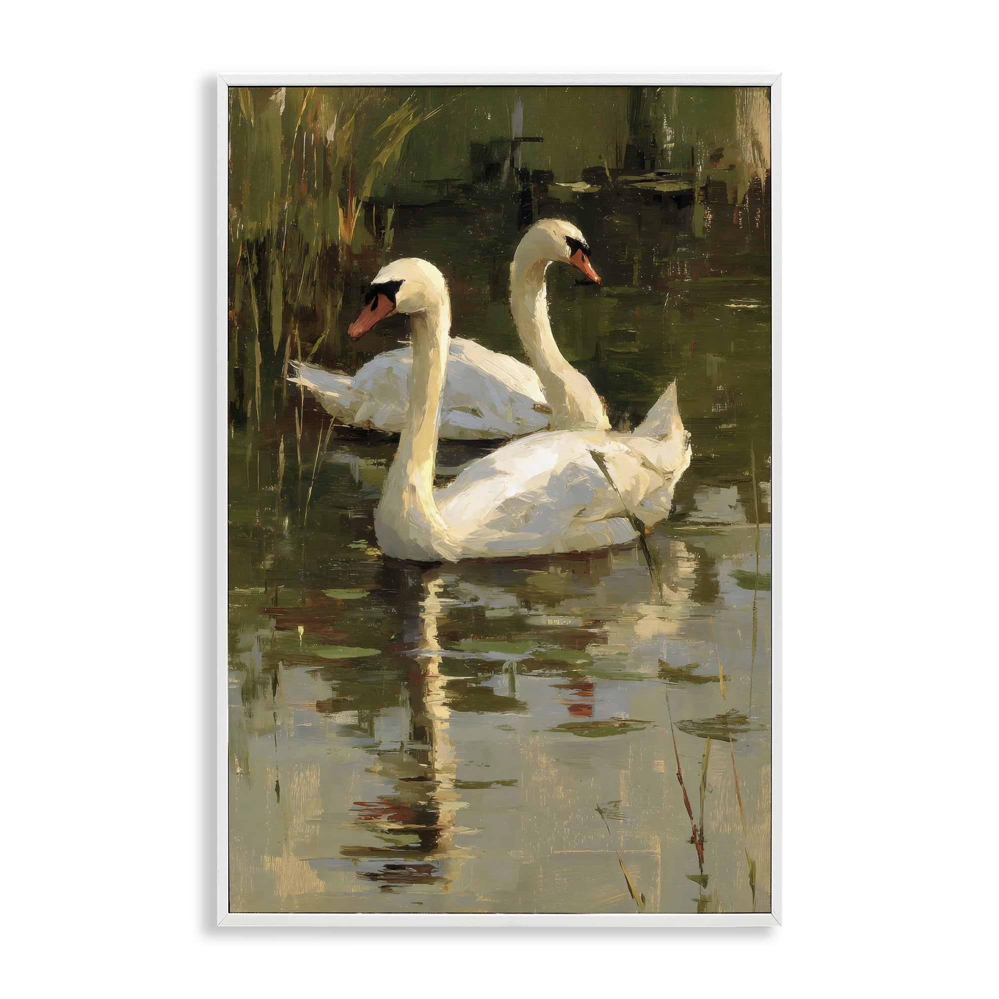 Stupell Industries Swans For A Swim White Framed Giclee Art, design by Petal Prints Design