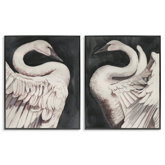 Stupell Industries Swans Taking Flight Animals Painting Black Framed Art Print Wall Art, 11 x 14, Set of 2