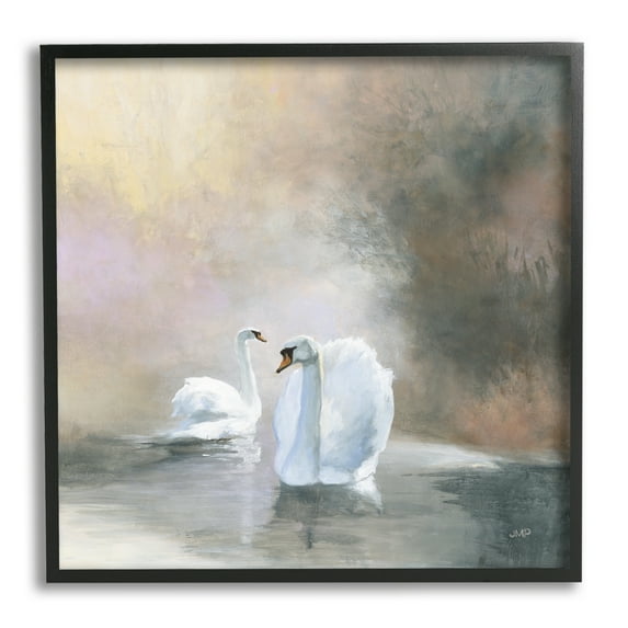 Stupell Industries Swans on Lake Landscape Animals & Insects Painting Black Framed Art Print Wall Art, 12 x 12