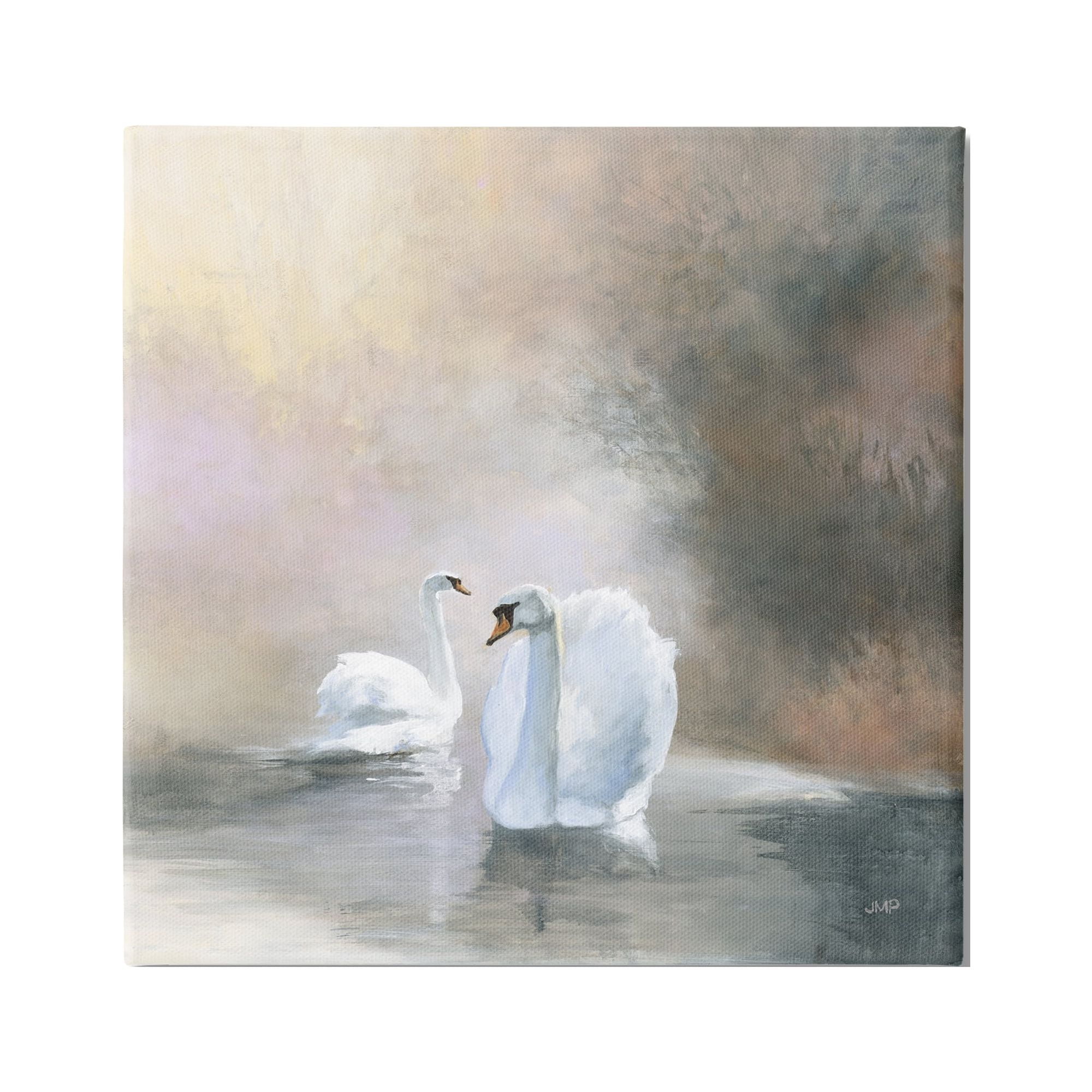 Stupell Industries Swans on Lake Landscape Animals & Insects Painting Gallery Wrapped Canvas Print Wall Art, 30 x 30