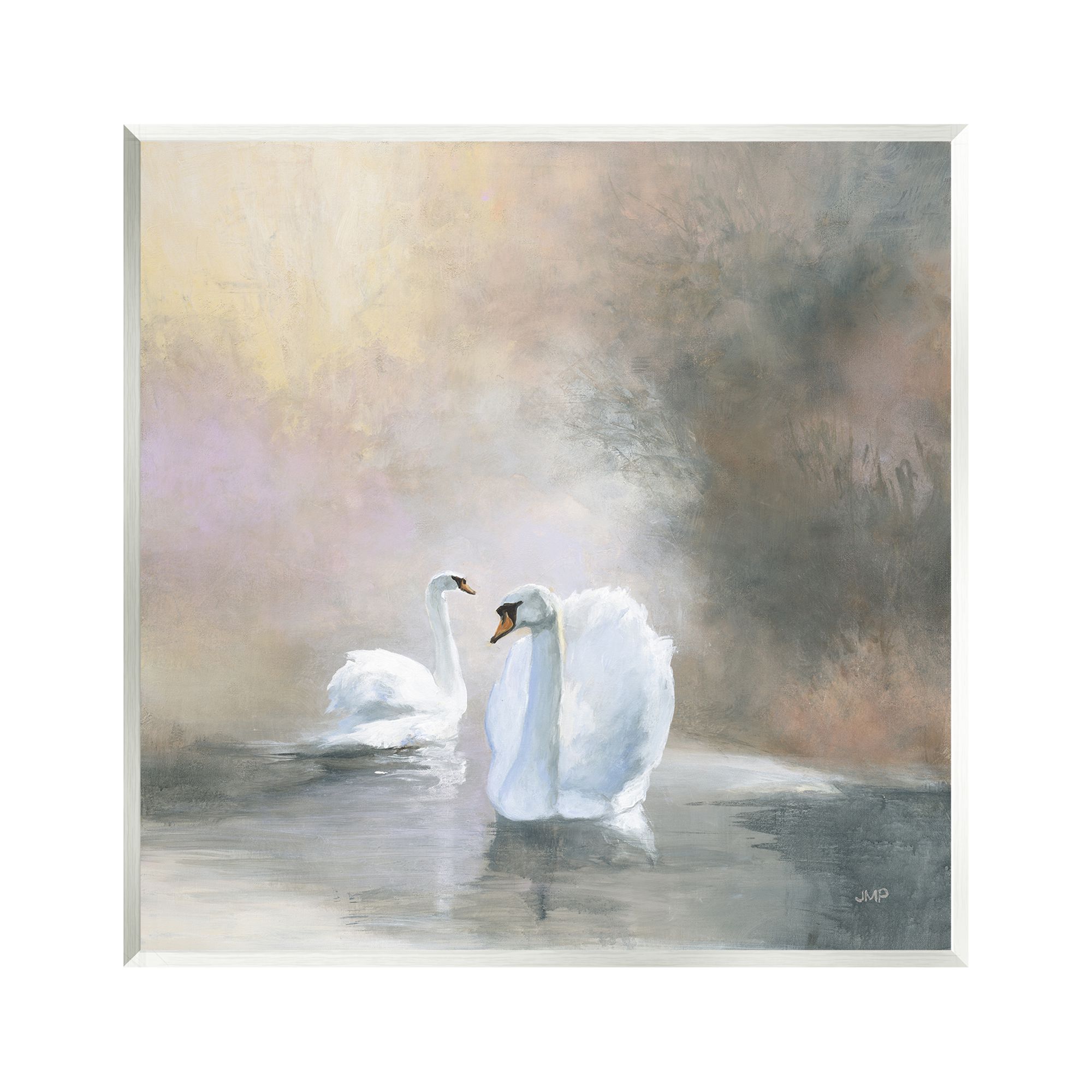 Stupell Industries Swans on Lake Landscape Animals & Insects Painting Unframed Art Print Wall Art, 12 x 12