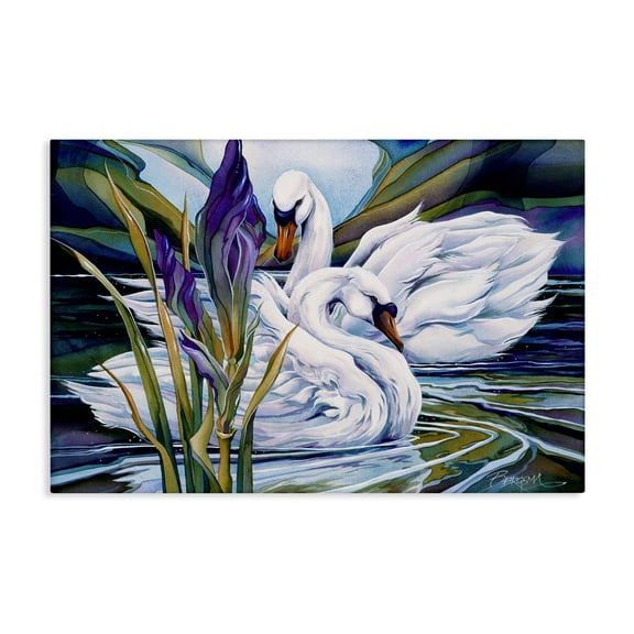 Stupell Industries Swans with Abstract Pond Ripples Animals Painting Wrapped Canvas Canvas Art Print Wall Art, 36 x 24