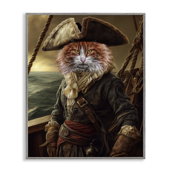 Stupell Industries Swashbuckling Whiskers Cat Gray Framed Giclee Art design by Kelley Parker, 30 x 24