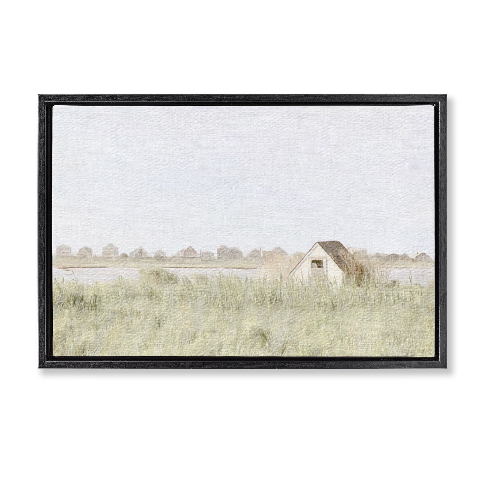 Stupell Industries Swaying Grass By Cottage Landscape & Nature Painting Black Floater Framed Canvas Art Print Wall Art, 25 x 17
