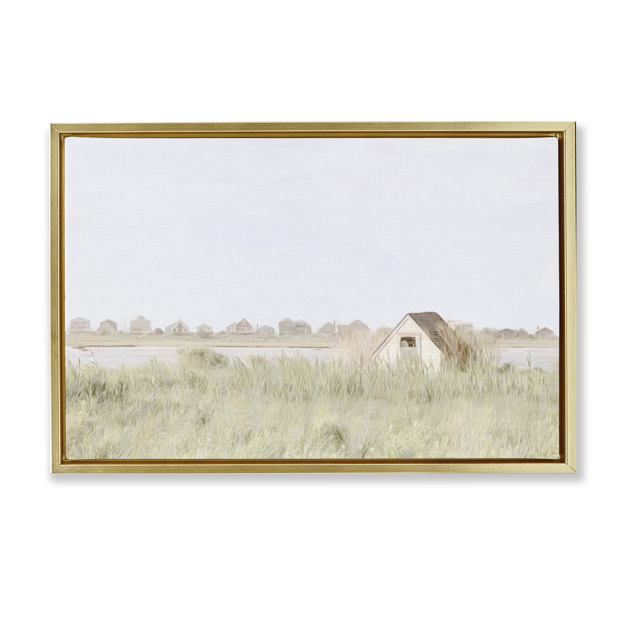 Stupell Industries Swaying Grass By Cottage Landscape & Nature Painting Gold Floater Framed Canvas Art Print Wall Art, 31 x 21
