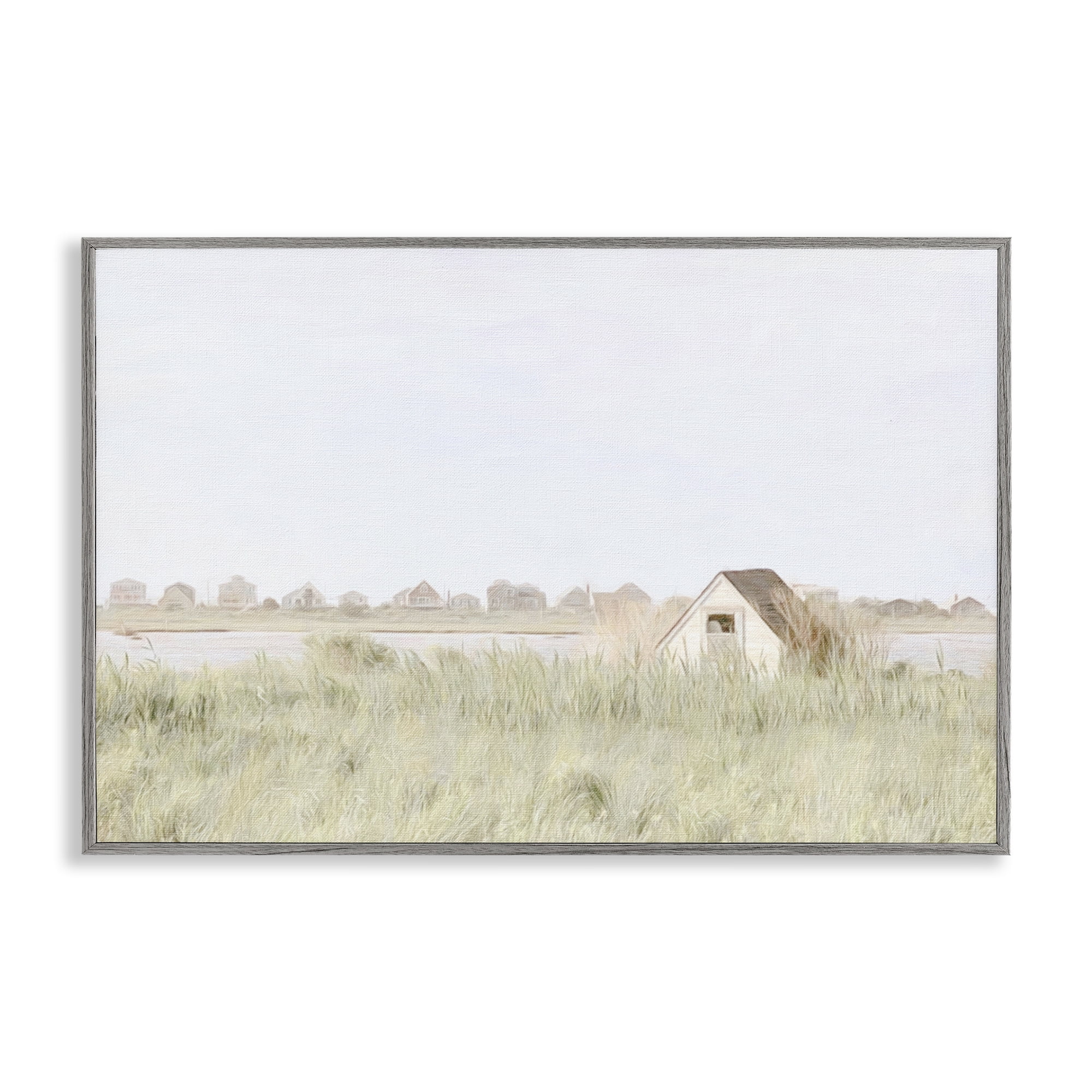 Stupell Industries Swaying Grass By Cottage Landscape & Nature Painting Gray Framed Art Print Wall Art, 24 x 16