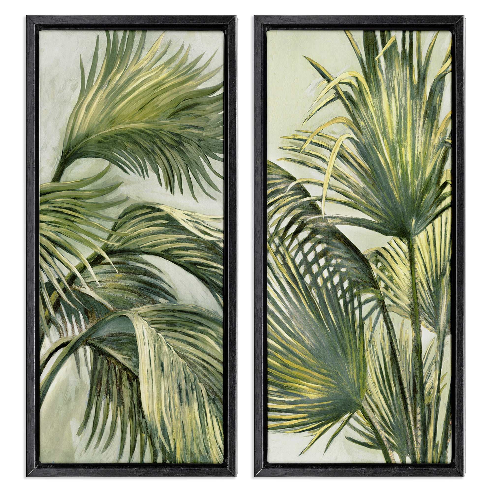 Stupell Industries Swaying Green Palms Botanical & Floral Painting Black Floater Framed Canvas Art Print Wall Art, 11 x 25, Set of 2