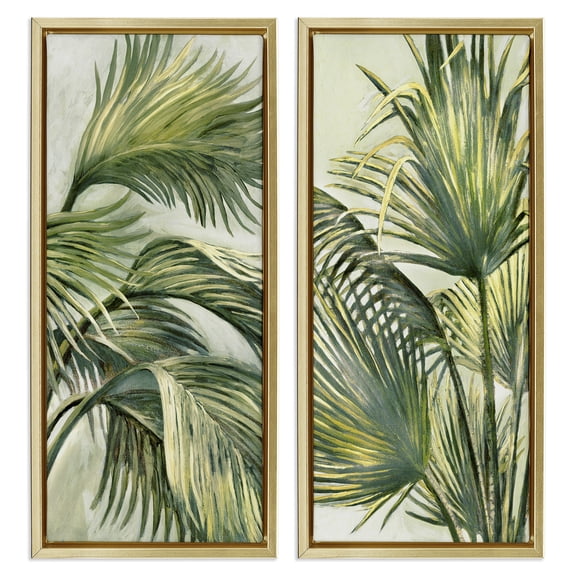 Stupell Industries Swaying Green Palms Botanical & Floral Painting Gold Floater Framed Canvas Art Print Wall Art, 11 x 25, Set of 2
