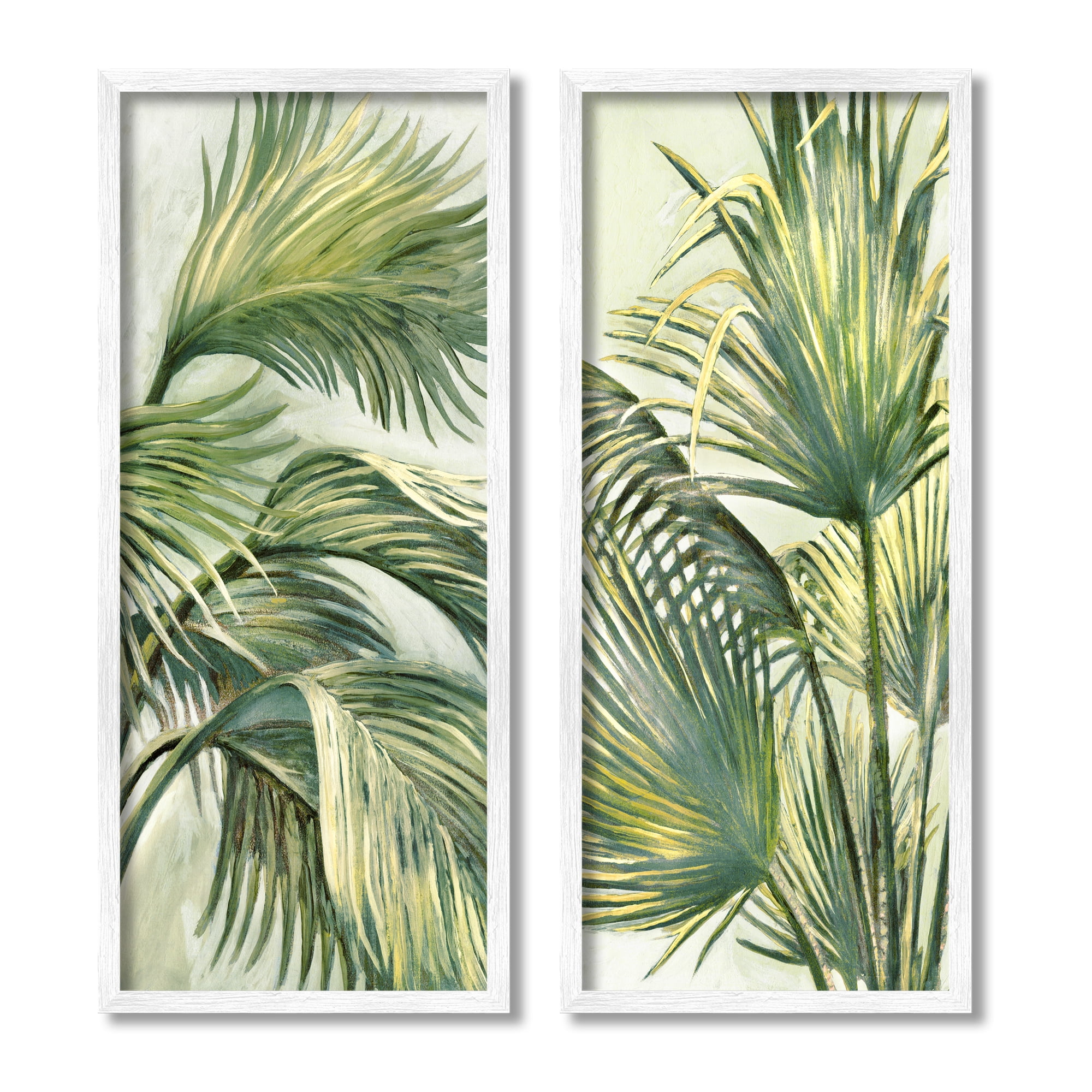 Stupell Industries Swaying Green Palms Botanical & Floral Painting White Framed Art Print Wall Art, 10 x 24, Set of 2