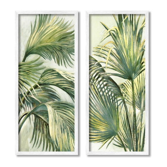 Stupell Industries Swaying Green Palms Botanical & Floral Painting White Framed Art Print Wall Art, 13 x 30, Set of 2